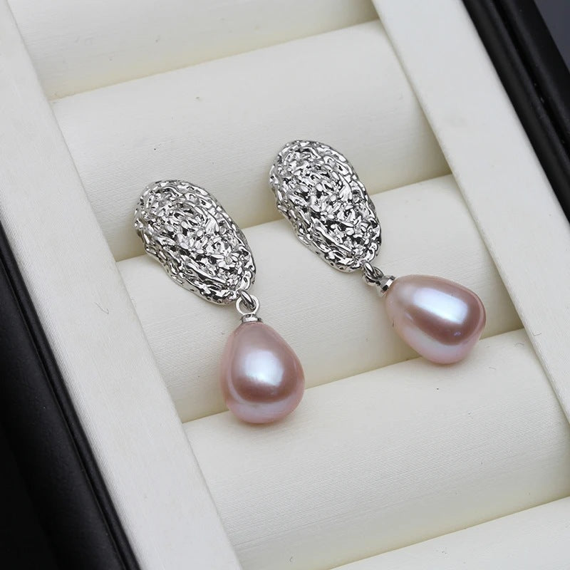 Genuine Freshwater Pearl Oval Statement Stud Earrings-2